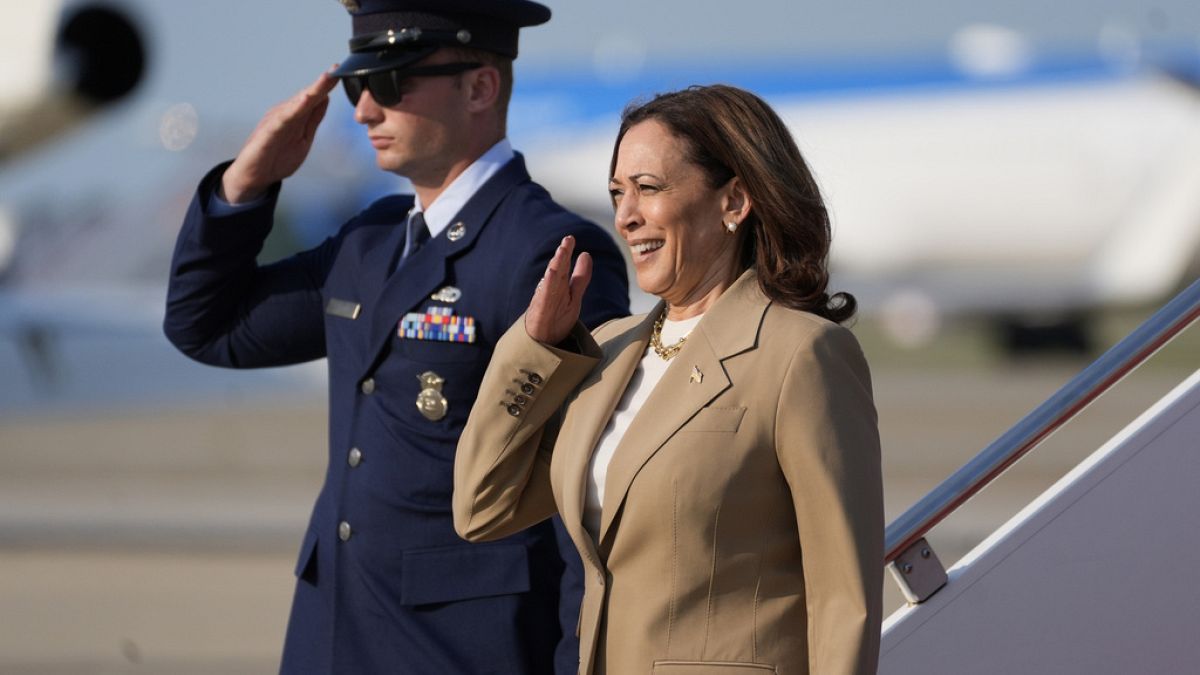 ABD Başkan Yardımcısı Kamala Harris, Massachusetts'teki Westfield-Barnes Bölge Havaalanı'nda çekilmiş bir fotoğrafı, 27 Temmuz 2024