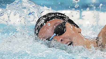 Summer McIntosh, of Canada, competes during a heat in the women's 400-meter freestyle at the 2024 Summer Olympics, Saturday, July 27, 2024, in Nanterre, France