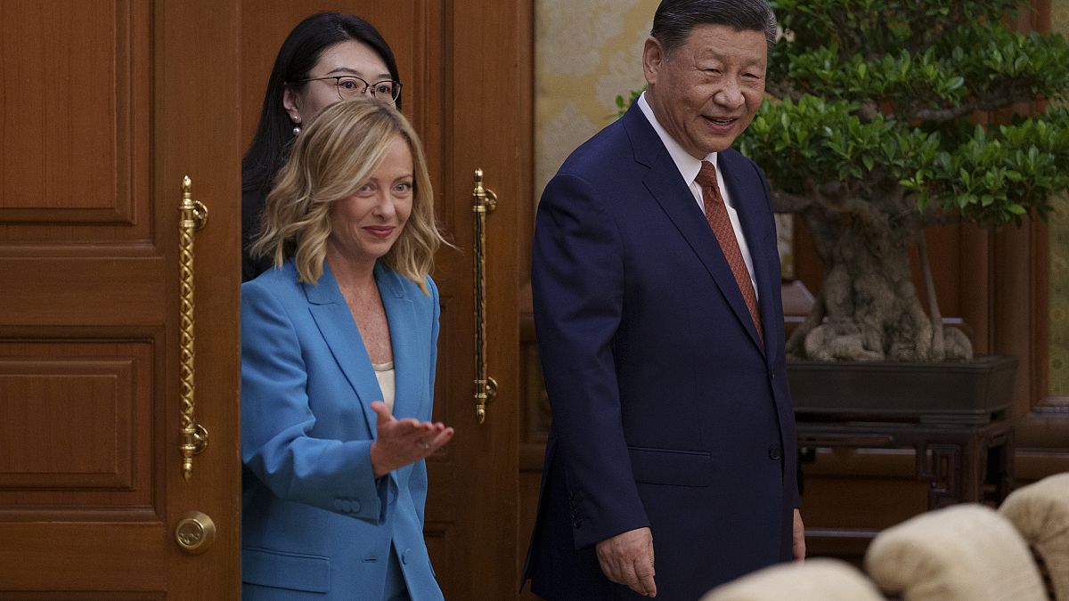 Chinese President Xi Jinping met with Italian Premier Giorgia Meloni at the Diaoyutai State Guesthouse in Beijing.