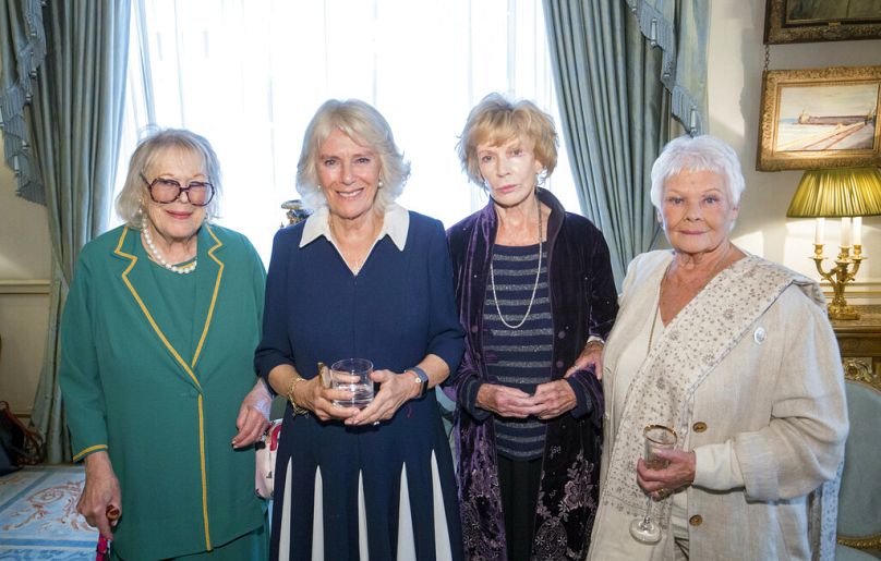 Camilla, Duchess of Cornwall, second right, with Antonia Fraser, left, Edna O'Brien, second right, and Judy Dench at a reception for 'The Duchess of Cornwall's Reading Room'