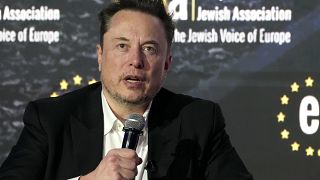 Tesla and SpaceX CEO Elon Musk addresses the European Jewish Association's conference in Krakow, Poland, Jan. 22, 2024.