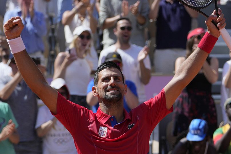 Le Serbe Novak Djokovic célèbre sa victoire sur l'Espagnol Rafael Nadal. 