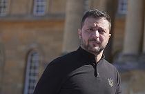 Ukrainian President Volodymyr Zelenskyy arrives to attend the European Political Community summit at Blenheim Palace in Woodstock, Oxfordshire, England, Thursday July 18, 2024