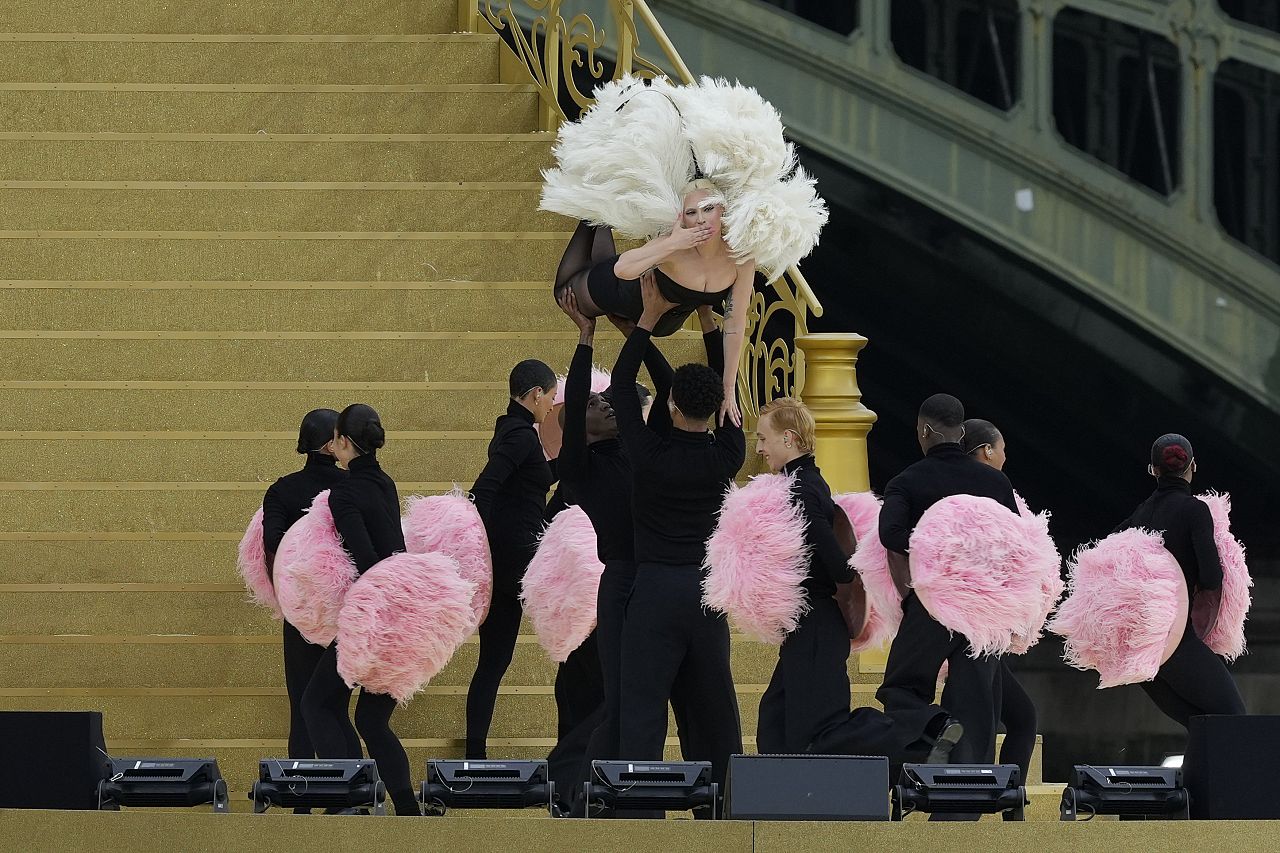 Lady Gaga performs in Paris, France, during the opening ceremony of the 2024 Summer Olympics