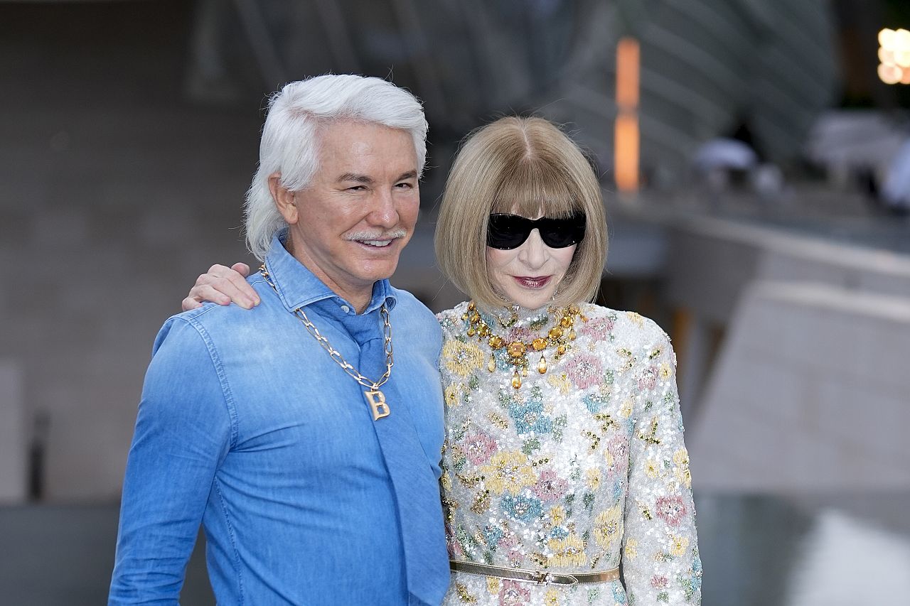 Baz Luhrmann, left, and Anna Wintour upon arrival at the Louis Vuitton Foundation on the eve of Paris Olympics opening ceremony, at the 2024 Summer Olympics