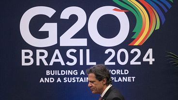 Brazilian Economy Minister Fernando Haddad attends a press conference at the G20 Finance Ministers and Central Bank Governors Meeting, in Rio de Janeiro, Brazil.