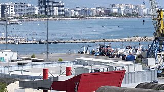 Un centro de recepción de migrantes en el puerto de Shengjin, en el noroeste de Albania.