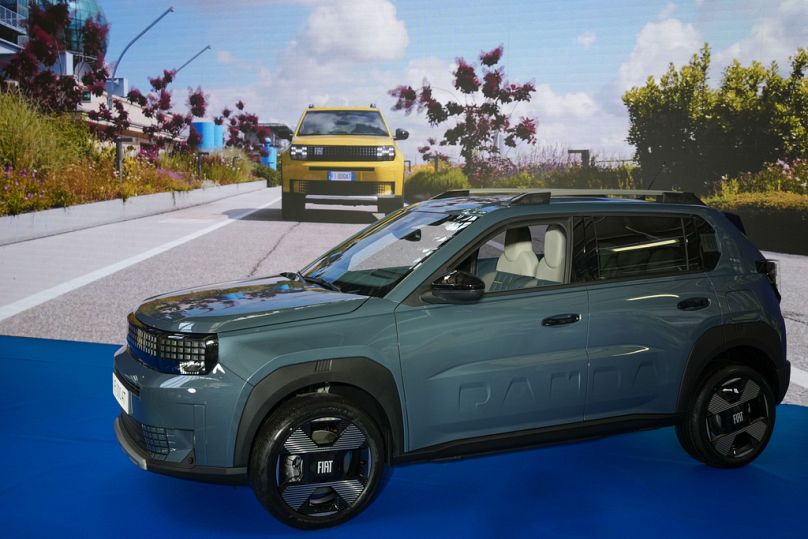 An all-new Fiat Grande Panda car is displayed during the official inauguration ceremony of a new assembly plant in the Stellantis factory, in Kragujevac