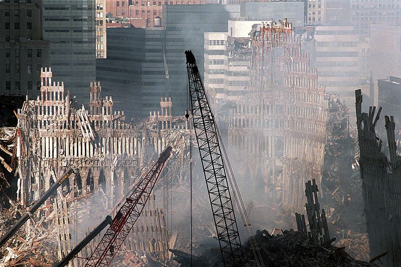 Le World Trade Center après sa destruction. Photo prise le 16 septembre 2001