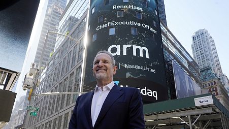 Happier days. ARM's CEO Rene Haas outside the Nasdaq MarketSite, at his company's IPO, in Times Square September 2023