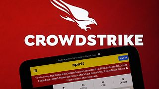 CrowdStrike logosu ve Spirit Airlines web sayfası, 19 Temmuz 2024 Cuma günü New York'ta bir bilgisayar ekranında ve cep telefonu ekranında gösteriliyor. 