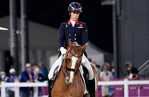 Britain's Charlotte Dujardin, riding Gio, competes in the equestrian dressage individual final at the 2020 Summer Olympics, 28 July 2021, in Tokyo. 