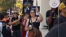 Picket line in front of the Warner Bros. Studios in Burbank, California on Thursday