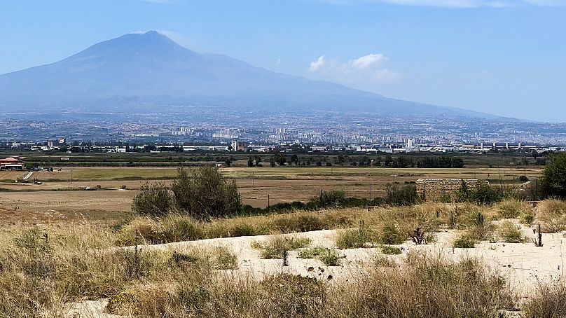 Mount Etna towers over the city of Catania, where the drought is worrying the university community