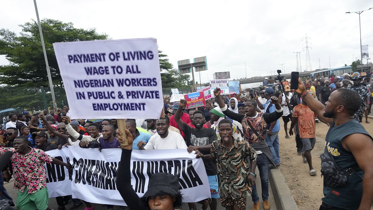 Scuffles at Nigeria protest against worst cost-of-living crisis in a generation