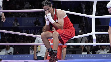 L'Algérienne Imane Khelif après sa victoire contre la Hongroise Anna Hamori en quarts de finale des -66kg aux JO de Paris, le samedi 3 août 2024.