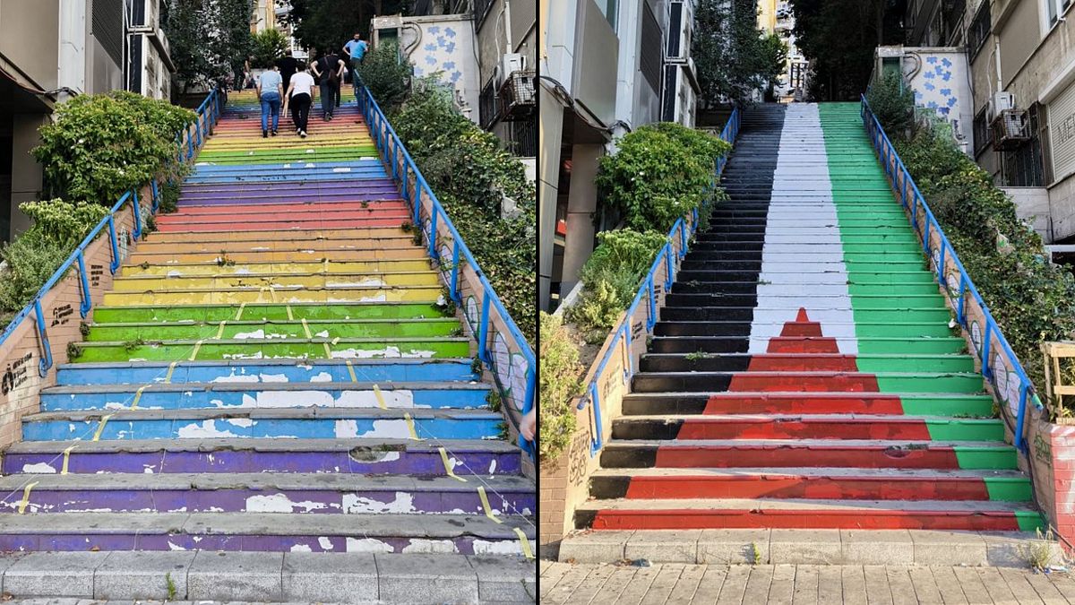 Merdivenlerin önceki hali (solda) ve şimdiki hali (Fotoğraflar, Yedi Hilal Derneği'nin X hesabından alınmıştır)