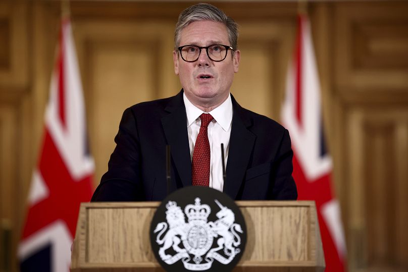 Britain's Prime Minister Keir Starmer speaks during a press conference at 10 Downing Street, London, following clashes after the Southport s