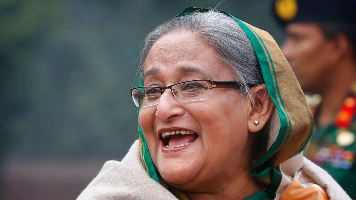 Bangladesh’s Prime Minister Sheikh Hasina smiles during a press conference in Dhaka, Bangladesh, Monday, Jan. 6, 2014.