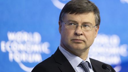 Valdis Dombrovskis attends a session at the 51st annual meeting of the World Economic Forum, WEF, in Davos, Switzerland, Wednesday, May 25, 2022. 