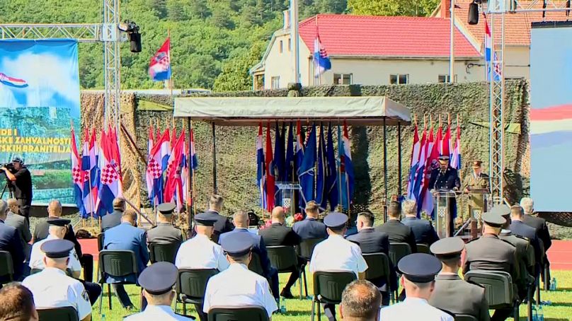 Croatia's President, Zoran Milanović, speaks during an anniversary event in Knin, Croatia.