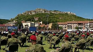 Soldiers gather for 'Storm' offensive anniversary celebrations in Knin, Croatia.