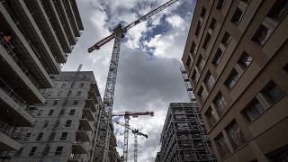 The Olympic athletes' village construction site is pictured during a press tour in Saint Denis, outside Paris, Friday, March 24, 2023. 