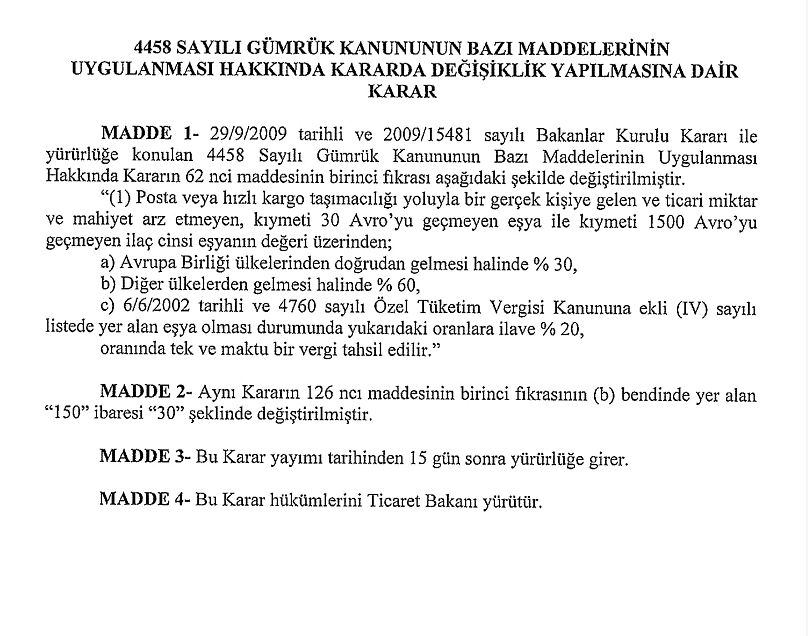 Resmi Gazete'de yayımlanan karara göre yeni vergi tarifeleri 21 Ağustos'ta yürürlüğe girecek.