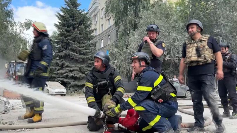 Emergency services tend to the site following the explosion.