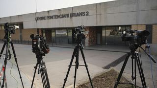 Media video cameras placed outside Brians 2 penitentiary center in Sant Esteve Sesrovires, near Barcelona.