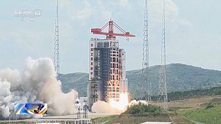 Foguetão chinês lançado para o espaço a partir da província de Shanxi no norte do país.