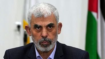 Yahya Sinwar chairs a meeting with leaders of Palestinian factions at his office in Gaza City, April 13, 2022