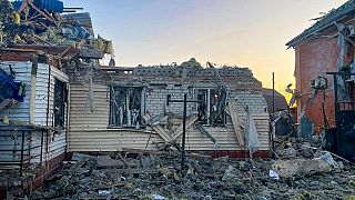 This photo released by the acting Governor of Kursk region Alexei Smirnov telegram channel , shows a damaged house after shelling by the Ukrainian side in the city of Sudzha