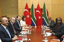 Cumhurbaşkanı Recep Tayyip Erdoğan, BRICS zirvesinde Güney Afrika heyetiyle birlikte, 27 Temmuz 2018 