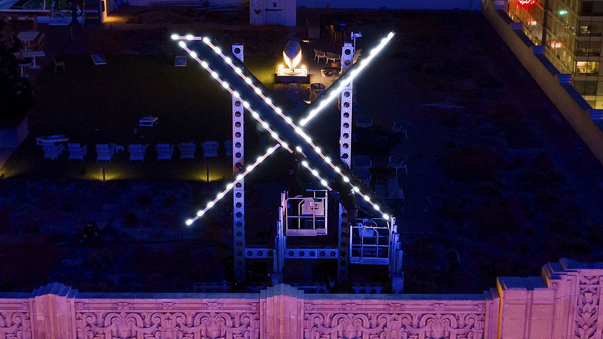 "X" sign atop the company headquarters, formerly known as Twitter, in San Francisco.