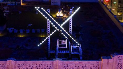 "X" sign atop the company headquarters, formerly known as Twitter, in San Francisco.