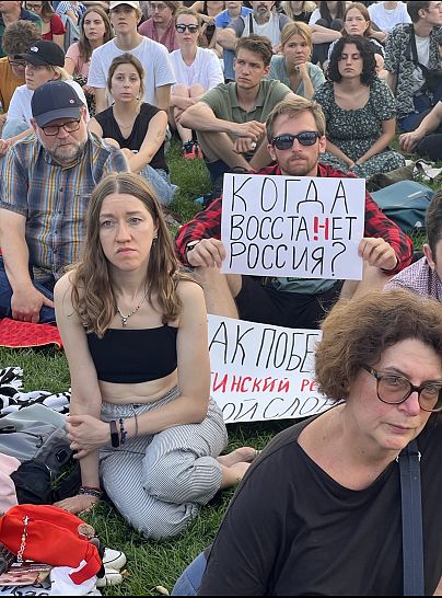 Supporters gather at Mauerpark to watch Yashin speak. 