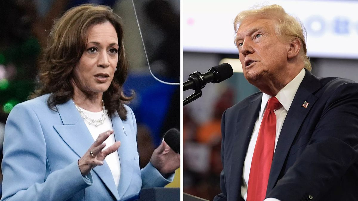 Başkan Yardımcısı Kamala Harris 30 Temmuz 2024'te, solda ve Cumhuriyetçi başkan adayı eski Başkan Donald Trump 3 Ağustos'ta.