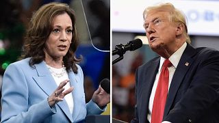 Başkan Yardımcısı Kamala Harris 30 Temmuz 2024'te, solda ve Cumhuriyetçi başkan adayı eski Başkan Donald Trump 3 Ağustos'ta.