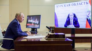 Russian President Vladimir Putin holds a call with to acting Governor of the Kursk region, Alexei Smirnov.