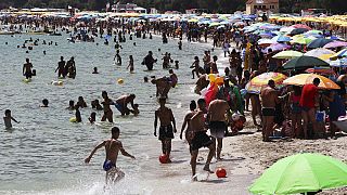 FILE - Mondello beach in Palermo, Sicily on Sunday, July 16, 2023.