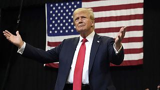 Republican presidential nominee former President Donald Trump arrives to speak at a campaign rally in Bozeman, Mont., Friday, Aug. 9, 2024.