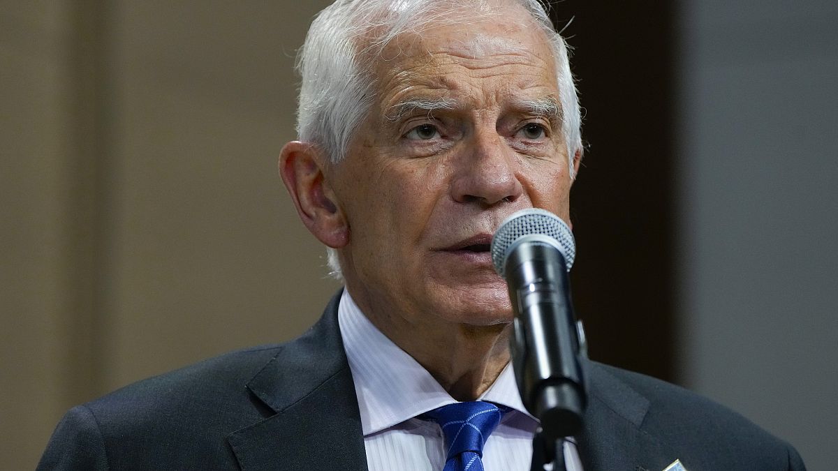 EU High Representative Josep Borrell delivers remarks at the NATO summit in Washington in July.