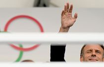 France President Emmanuel Macron arrives for the opening ceremony of the 2024 Summer Olympics in Paris, 26 July 2024