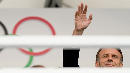 France President Emmanuel Macron arrives for the opening ceremony of the 2024 Summer Olympics in Paris, 26 July 2024