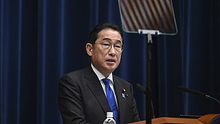 Japan's Prime Minister Fumio Kishida speaks during a press conference at his office in Tokyo, Wednesday, Aug. 14, 2024.