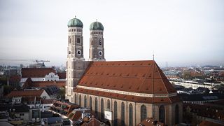 Arial view on the Frauenkirche, 'Cathedral of Our Dear Lady, oatthe German federal state Bavaria capital Munich, Germany, Saturday, Nov. 12, 2022. (AP Photo/Markus Schreiber)