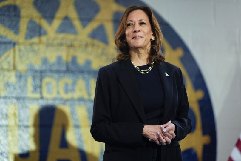 La candidata democratica alle presidenziali Kamala Harris a un comizio elettorale presso l'UAW Local 900, 8 agosto 2024, Wayne, Michigan