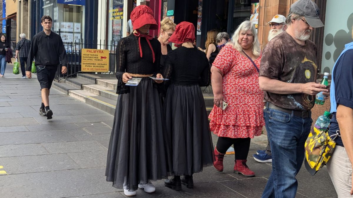 Silent nuns promoting 'Crucible' on the Mile