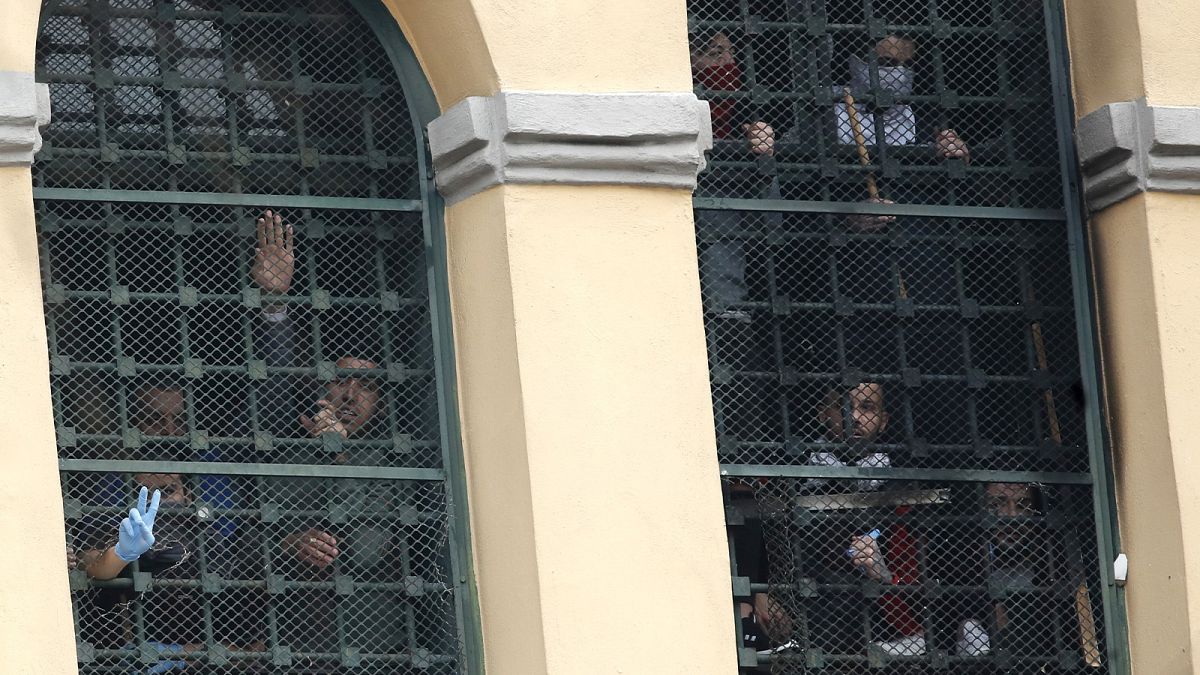 Inmates stage a protest at the San Vittore prison in Milan, 9 March 2020